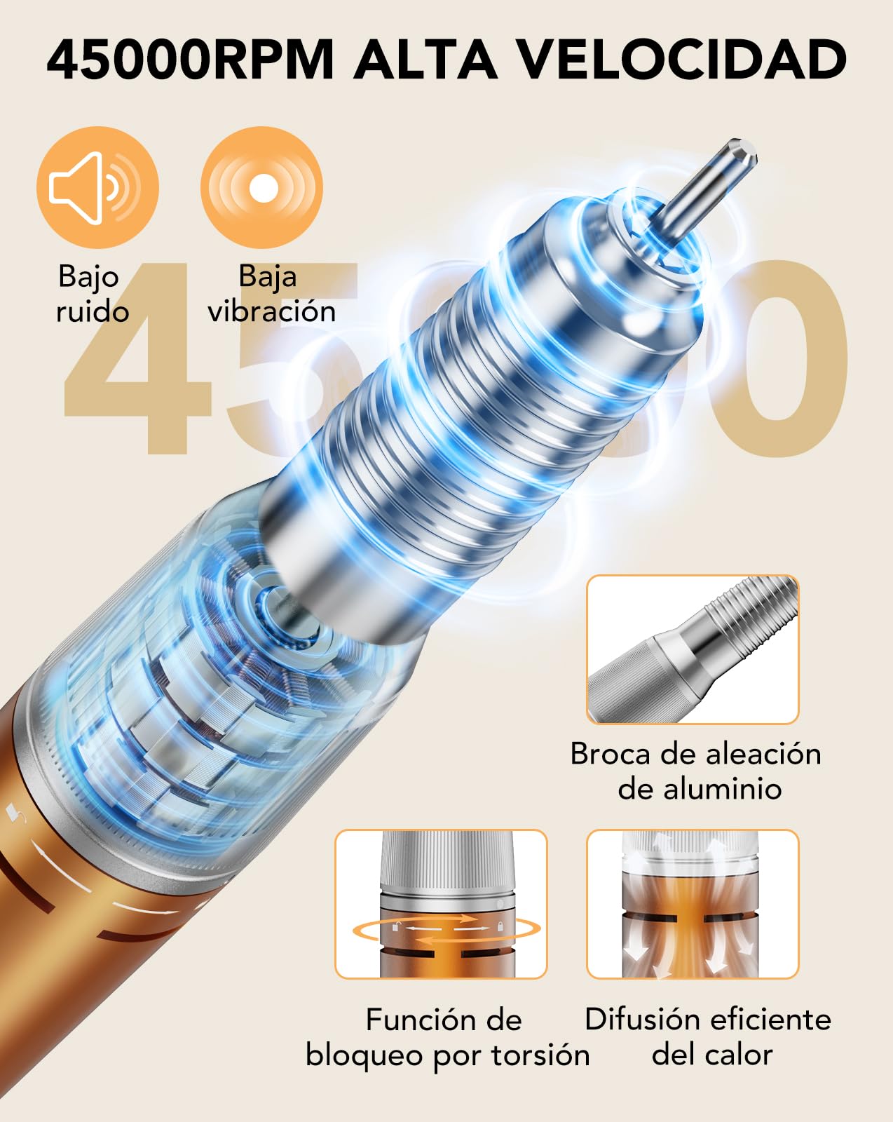 HOMEASY Torno para Uñas Profesional 45000 RPM, Máquina Pulidora de Uñas Eléctrica con Pantalla LCD HD y Pedal, Bajo Ruido y Vibración, Kit con 10 Brocas y 75 Bandas de Lijado para Uso en Casa y Salón | Pantalla LCD con funcionamiento de red y pedal para u