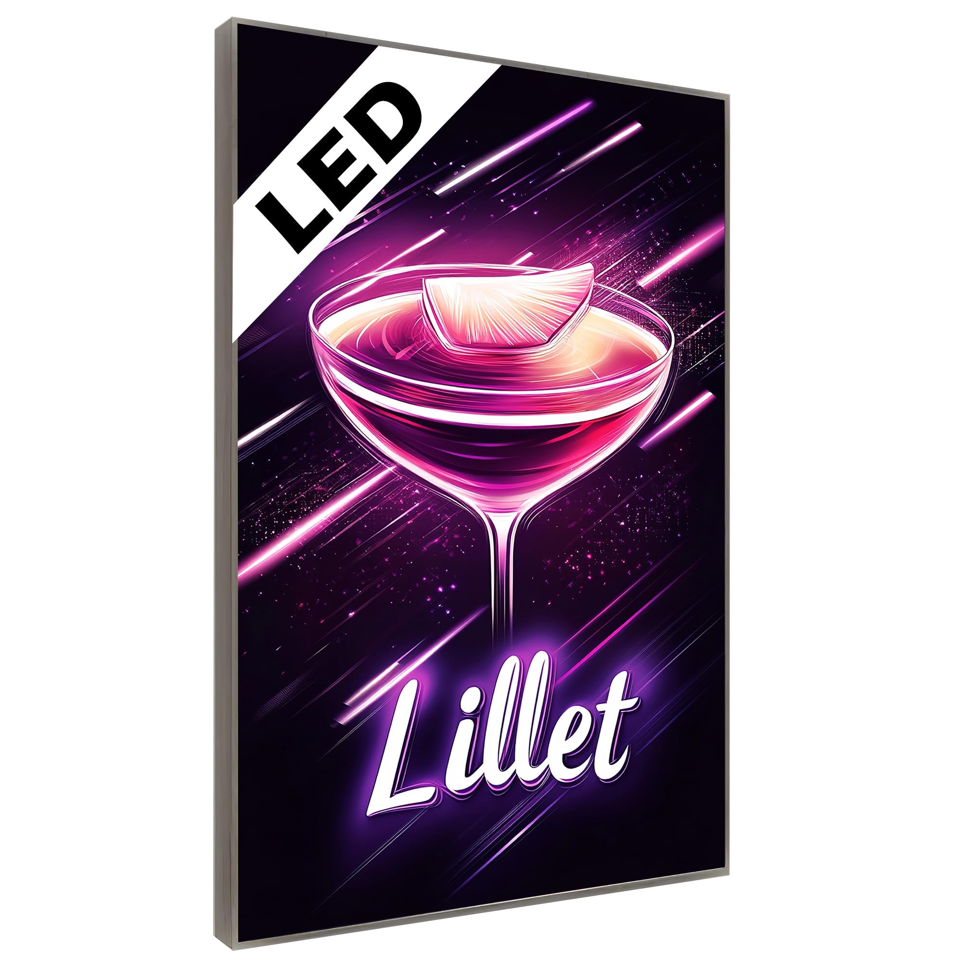 Generisch LED Wandbild Lillet Neon Cocktail – Beleuchtetes Lounge Wandbild | Mit Fernbedienung für stufenloses verstellen