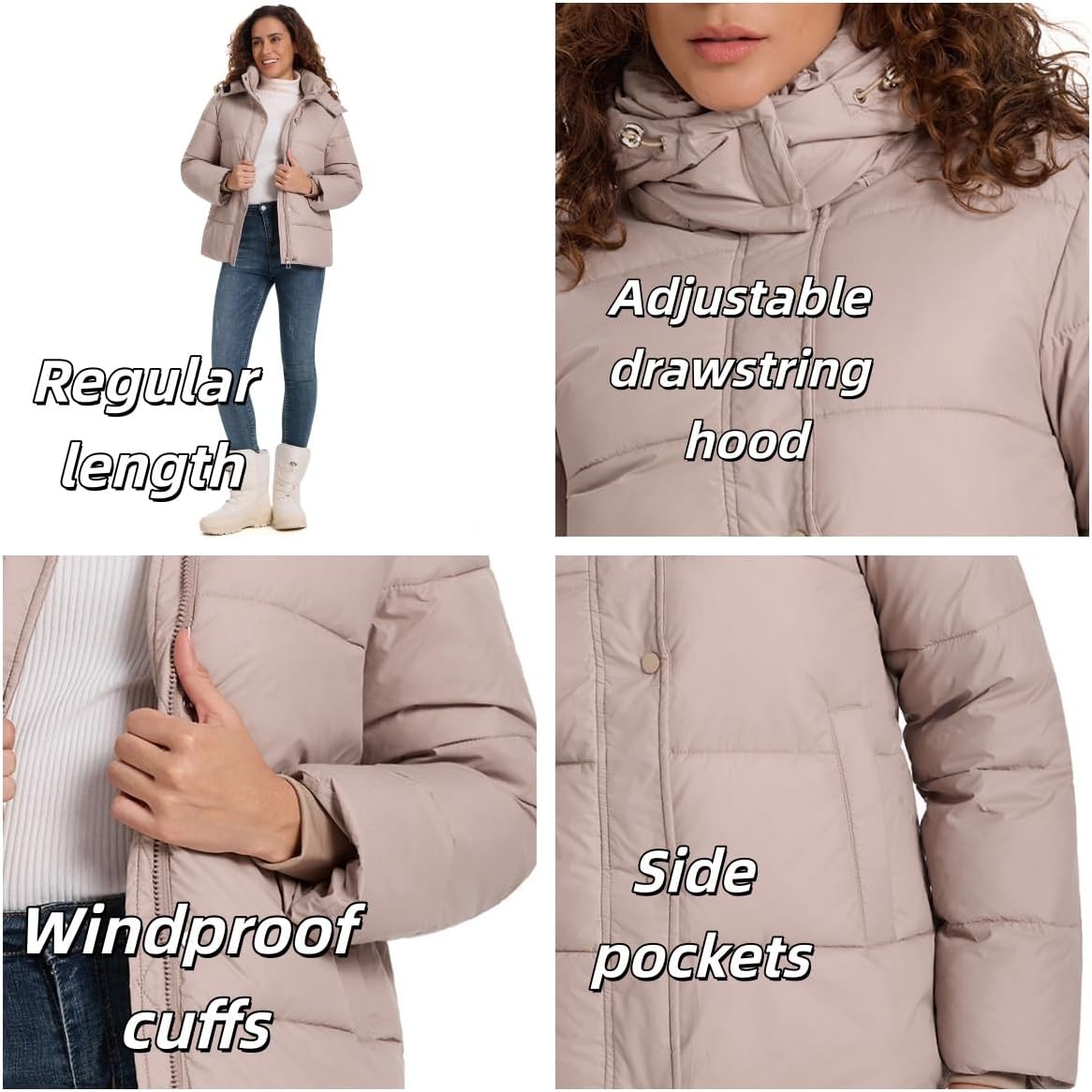HOTIAN Women's Cropped Puffer Jackets Hooded Zip Up Winter Warm Quilted Coat Outerwear - Image 2
