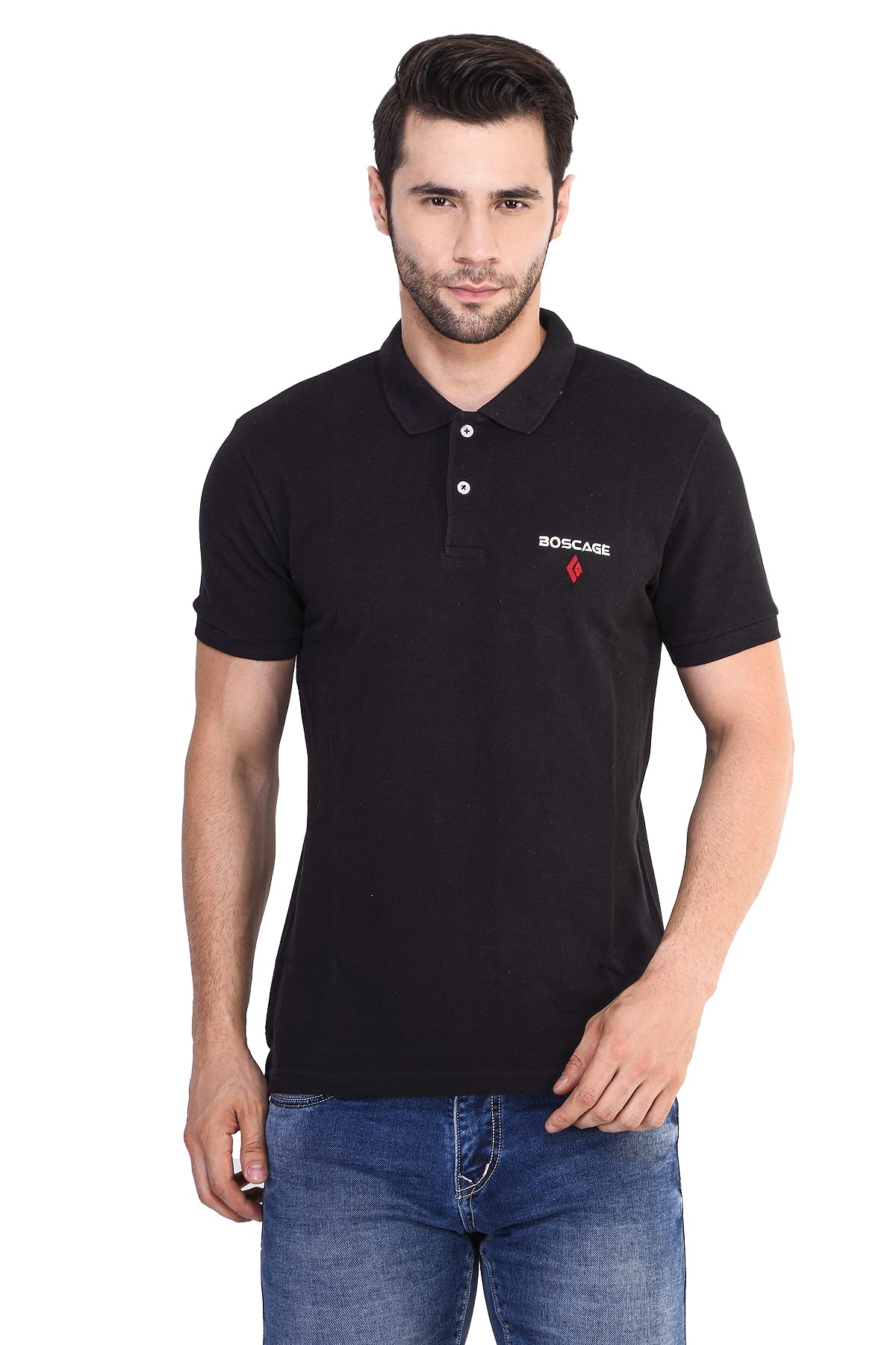 BOSCAGE WITH DEVICE Men's Cotton Blend Casual wear Regular fit Classic Solid Polo-T-Shirt for men-AV1103