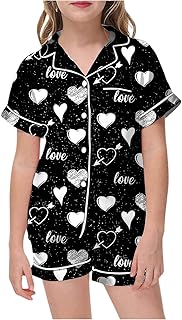 Mono Navidad Conjunto de Pijama para el hogar con Estampado de San Valentín para niñas, Manga Corta, Parte Superior con Botones y Pantalones Cortos Albornoz Gorro Mujer