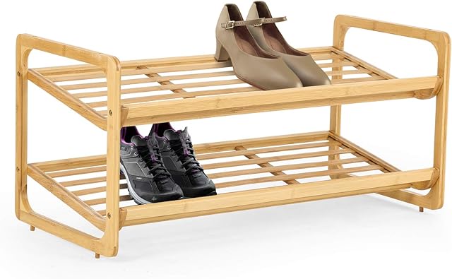 Knight 2 TIER Bamboo Shoe Rack, 100% Natural & Renewable, Super Strong Heavy Duty Durable Wooden Shoe Rack Stand Storage Organiser (2 Tier (L71 x W33 x H34 cm))