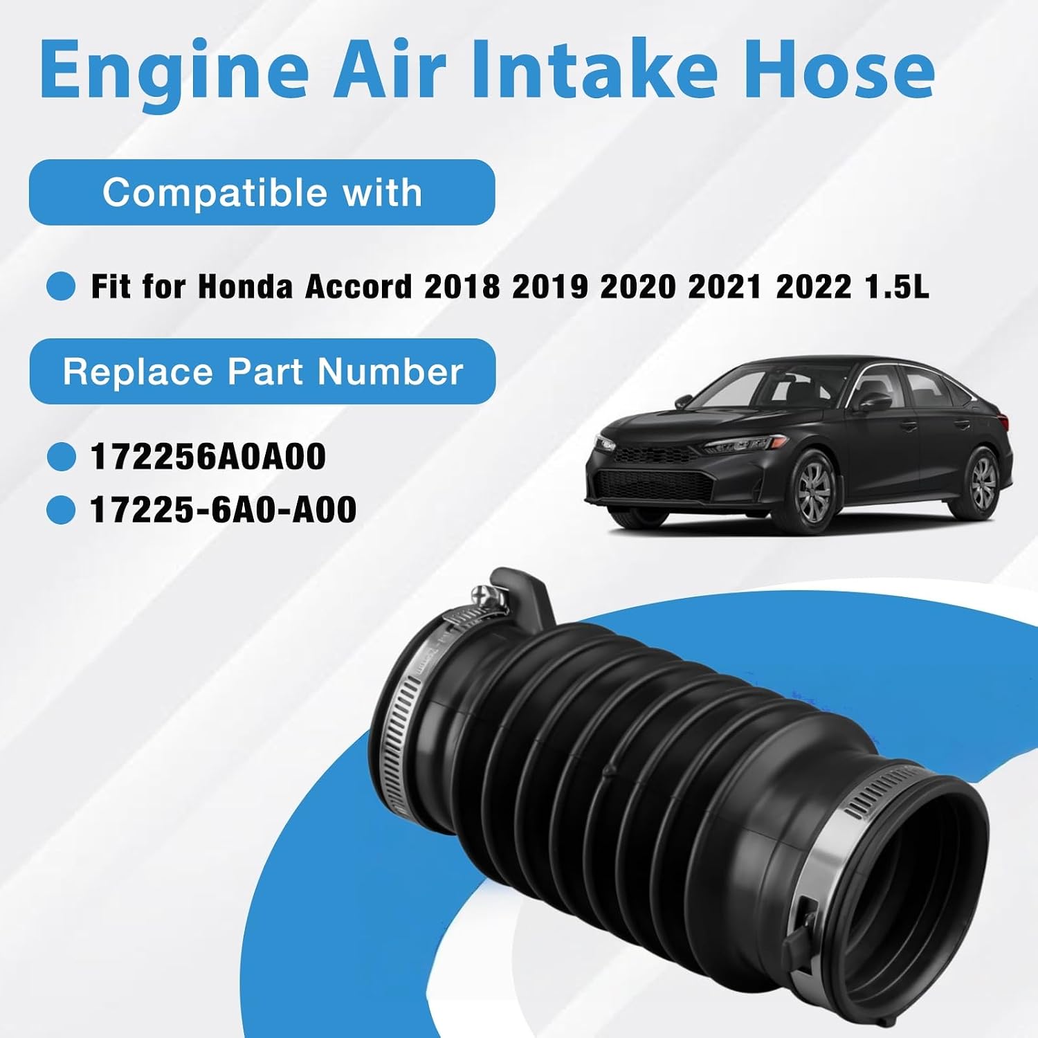 17225-6A0-A00 Engine Air Intake Hose with Clamps Fit for Honda Accord 1.5L 2018-2022 Replace 172256A0A00