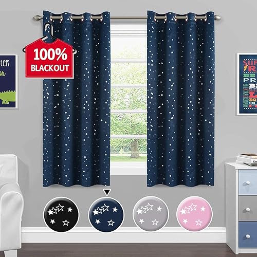Miniatura 2 de H.VERSAILTEX Cortinas opacas con estrellas para habitación de niños y niñas, con bloqueo de luz completa, bonitas cortinas gruesas y suaves con