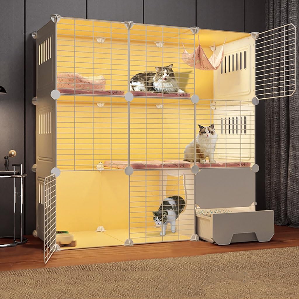 Cage pour chat extra large à plusieurs niveaux avec bac à litière intégré