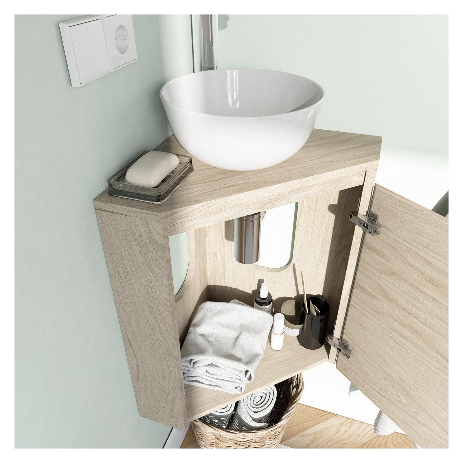 Sorrento - Mueble para lavadora esquinero con lavabo y grifo