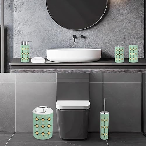Miniatura 4 de Bathroom Accessory Set 6 Piece Mid Century Vintage 1950s Modern Retro Geometric Lattice Star Trash can, Toothbrush Holder, Soap Dispenser, Soap