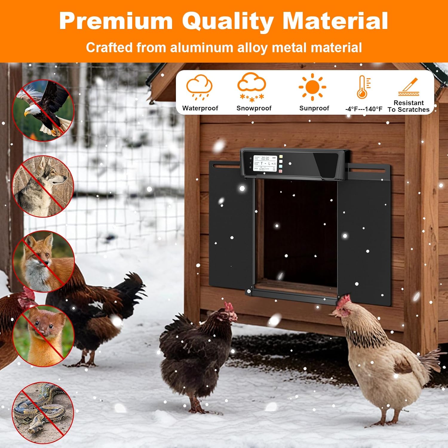 Extra Large Automatic Chicken Coop Door Solar Power,Anti-Pinch Horizontally Cold Weather Electric Chicken Door with Timer,Light Sensor,Aluminum Auto Chicken Door Opener with Remote Control