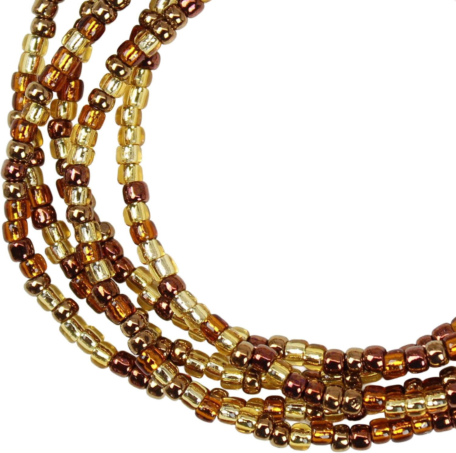 Handmade Mixed Gold Copper Bronze Seed Bead Necklace, Thin 2mm Single Strand, Multi Color Gold Tone Beaded Necklace