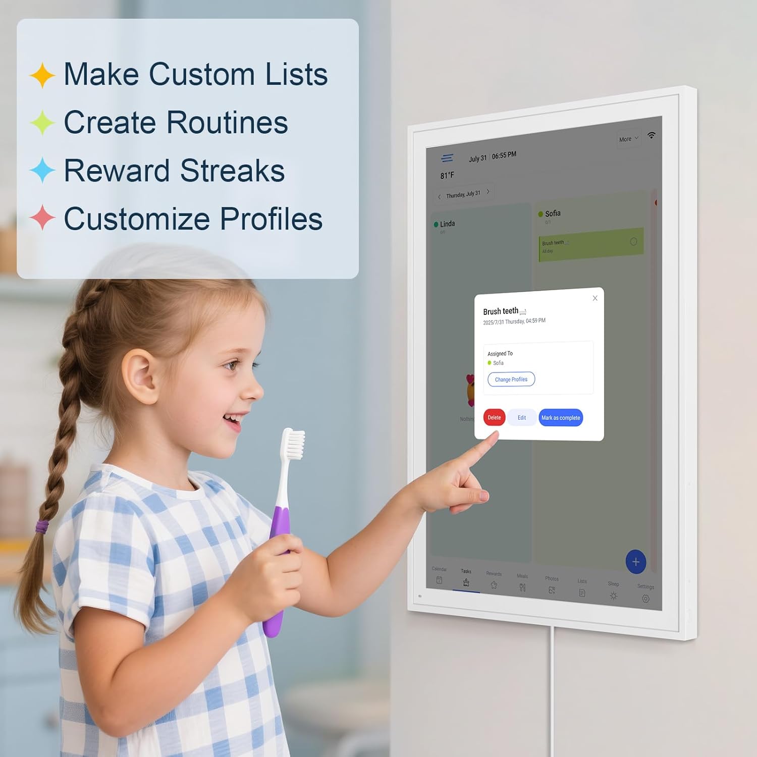 Digital Calendar, Smart WiFi Electronic Calendar&Chore Chart, IPS Touch Screen HD Display for Family Schedules, Share Moments Instantly from Anywhere