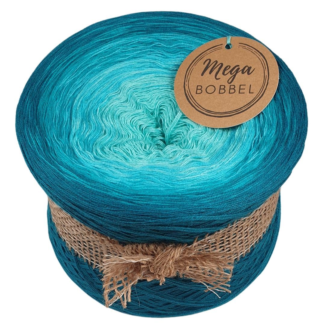 MegaBobbel*Aquamarin*A375* (Außenfarbe: Dschungel) Farbverlaufsgarn - Lace Garn Bobbel Wolle zum Häkeln & Stricken (4 fädig, 3750m)