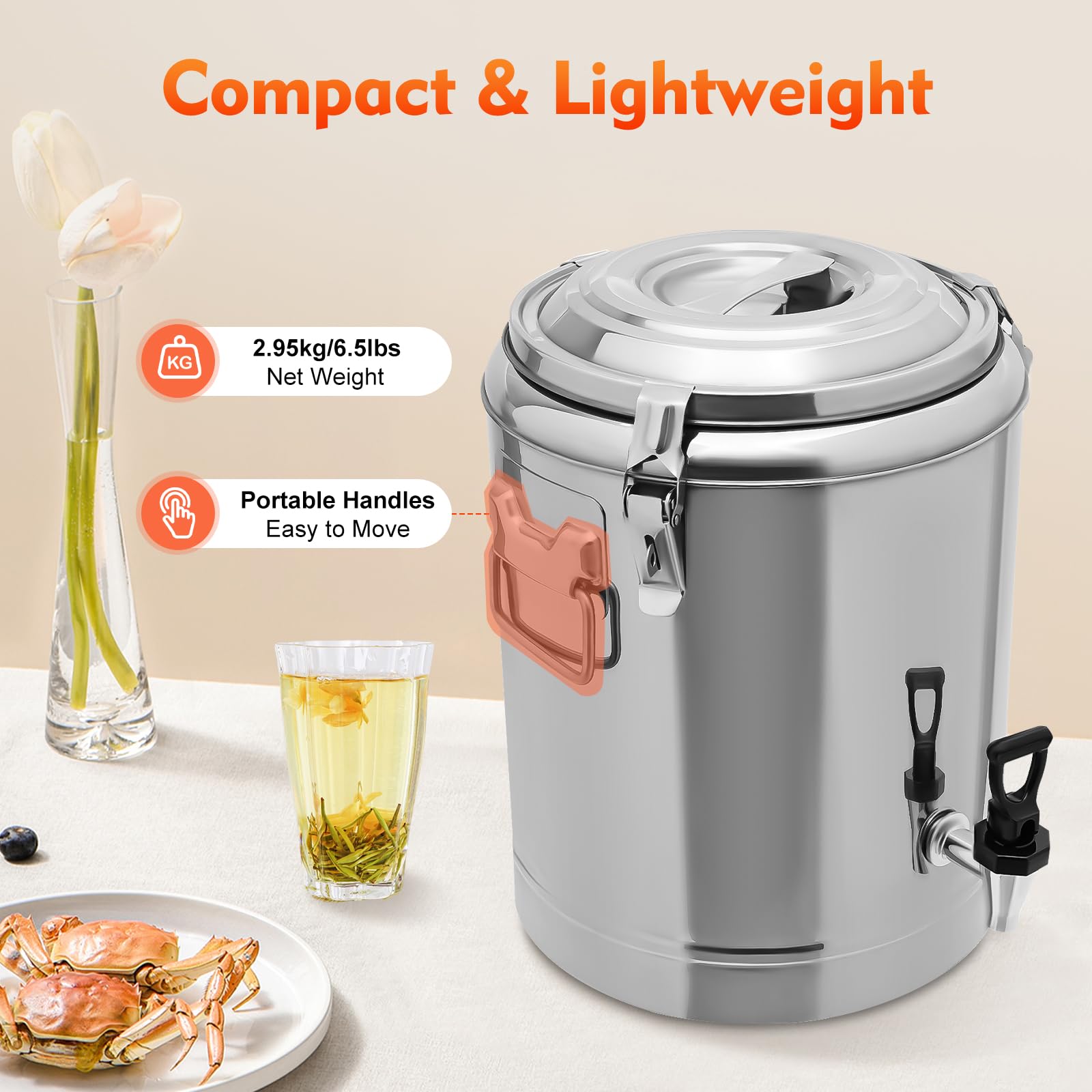 Conteneur isotherme en acier inoxydable de 20 L avec couvercle, récipient scellé isolé pour transport de soupe, idéal pour les cantines scolaires, les restaurants, les fêtes, les pique-niques en