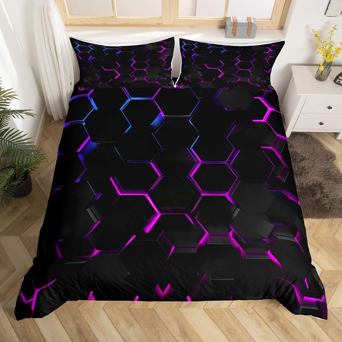 Homewish 3D Hexagonal Black King Duvet Cover
