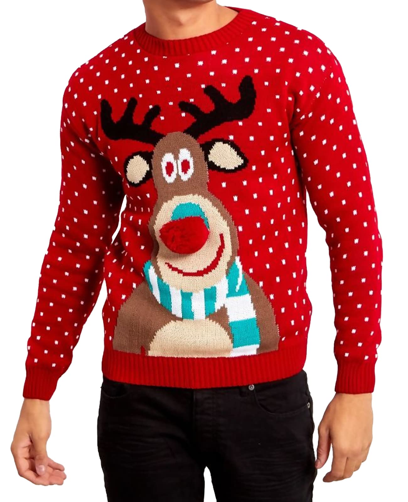 Mymixtrendz Men's Red Xmas Novelty Knitted Christmas Reindeer, To The Pub Jumper Size S-2Xl