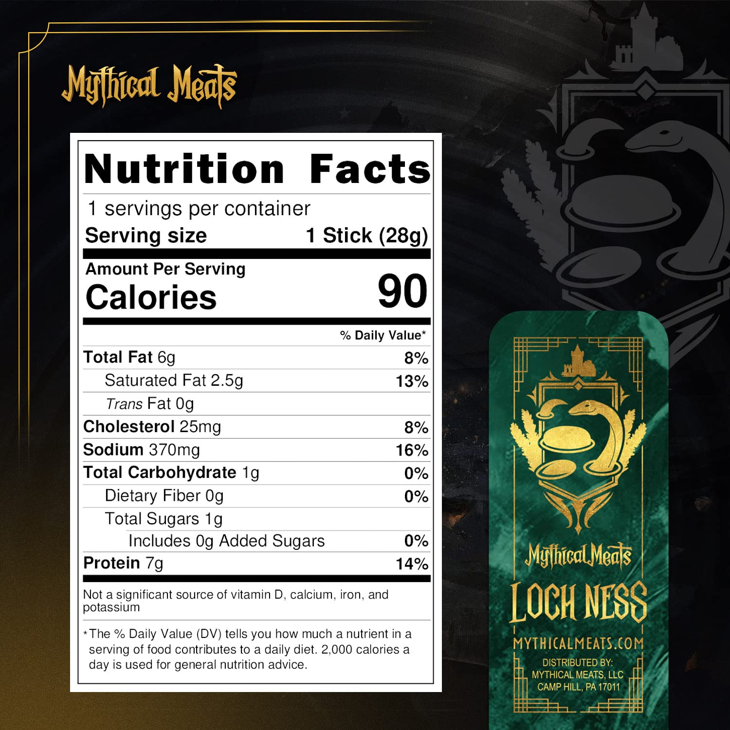 Mythical Meats Original Flavor Loch Ness Monster 12-Pack Snack Sticks – Beef & Buffalo – Dried & Dehydrated Meats Seasoned to Perfection – High Protein Snacks