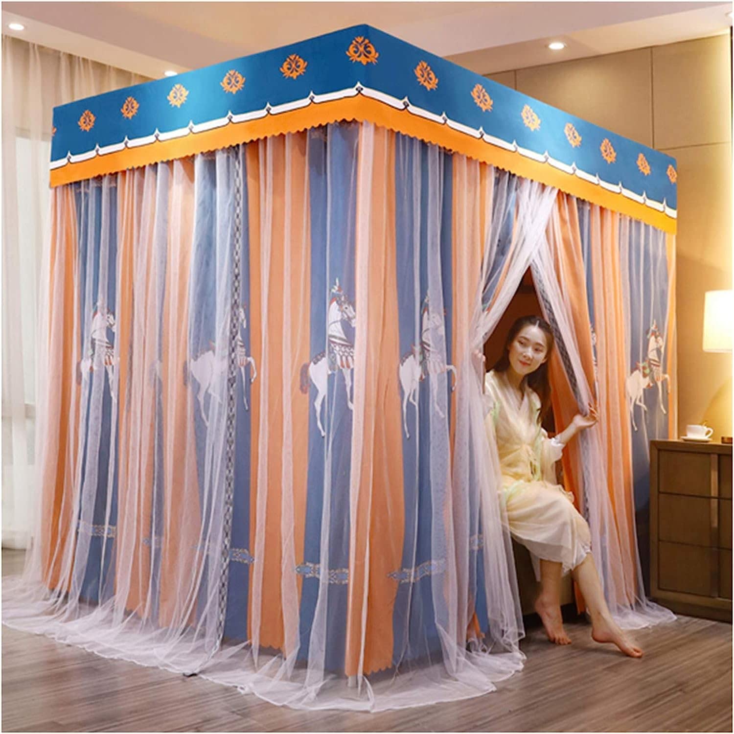 Accessoires de décoration lit adulte avec auvent raffiné et rideaux de lit style princesse