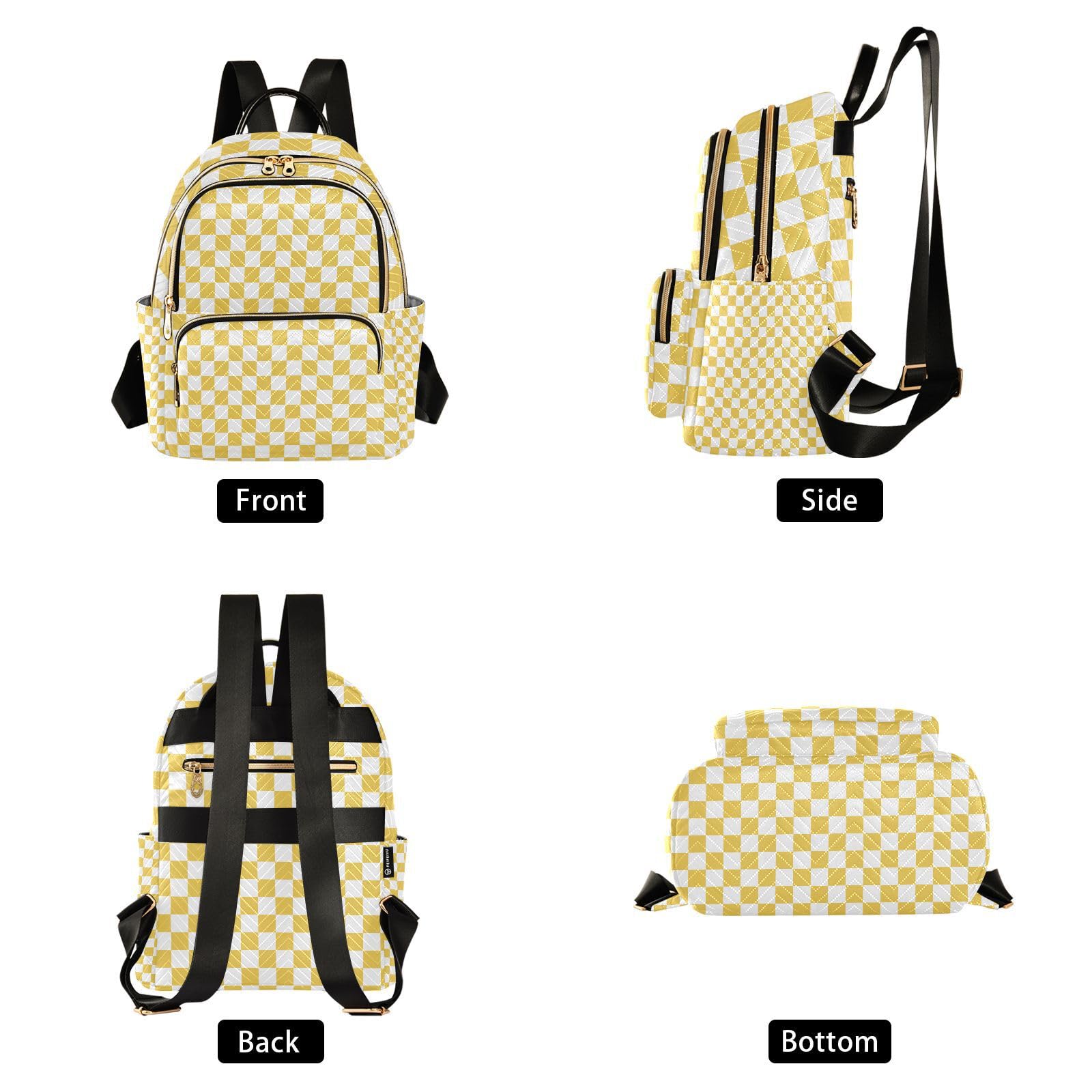 LFICRTAN Women's Quilted Backpack Purse Yellow Checkerboard Fashion Backpacks Casual Rucksack, Medium