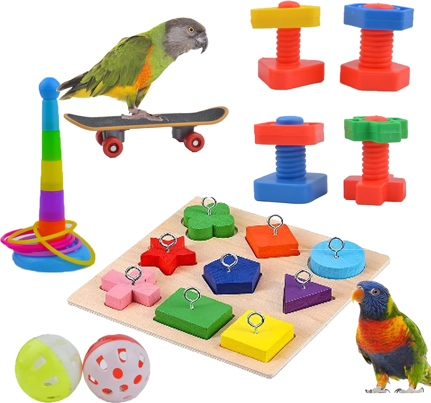 9 Pcs Parrot Chewing Training Toys, Wooden Parrot Chewing Toys, Mini Colorful Stacking Rings Toy for Parrot Interactive Building Blocks,…