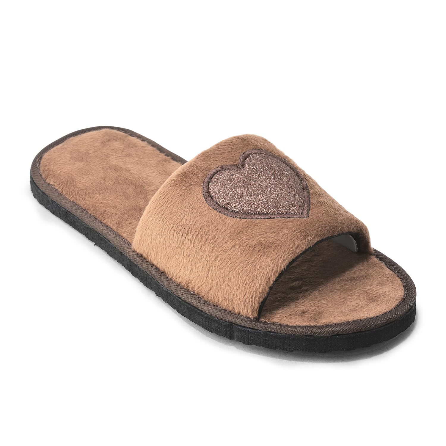 Women’s Open-Toe Fur Slippers | Cute Heart Print, EVA Sole & Padded Straps | Soft, Cozy, Anti-Slip Indoor Home Slides-image-36