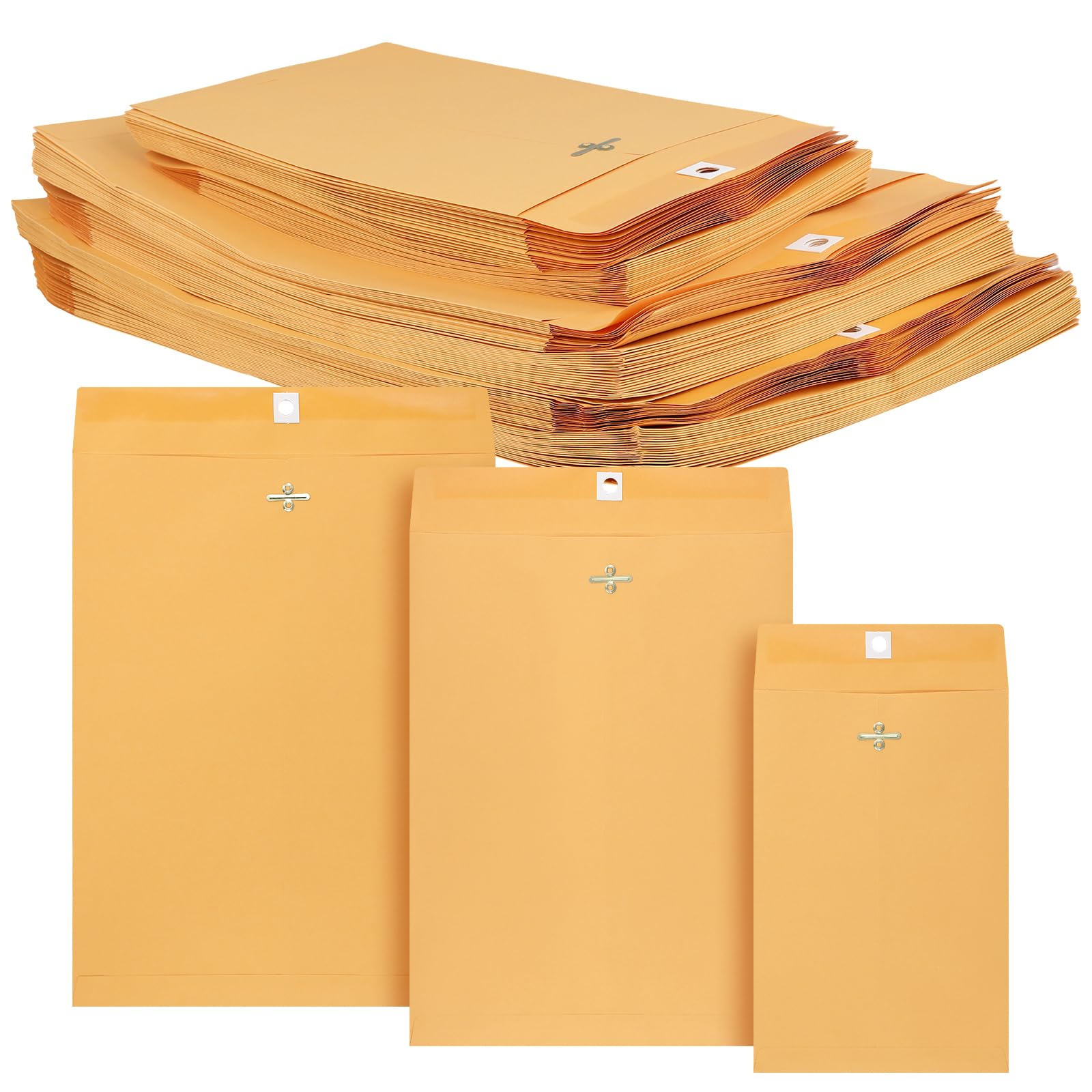HOIGON Lot de 120 enveloppes de catalogue en papier kraft avec fermoir en métal pour classement de documents, stockage et envoi (15,2 x 22,9 cm, 22,9 x 30,5 cm, 25,4 x 33 cm)