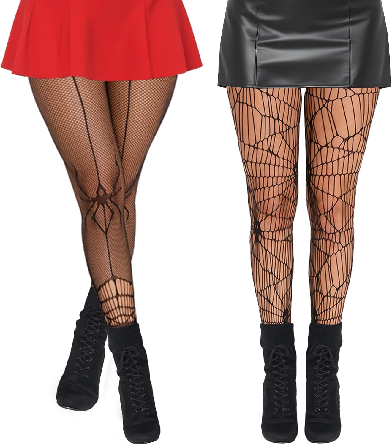 Andibro 2 Pcs Women's Spider Web Net Tights, Patterned Fishnet Stockings, High Waist Black Spiderweb Tights for Women - One Size