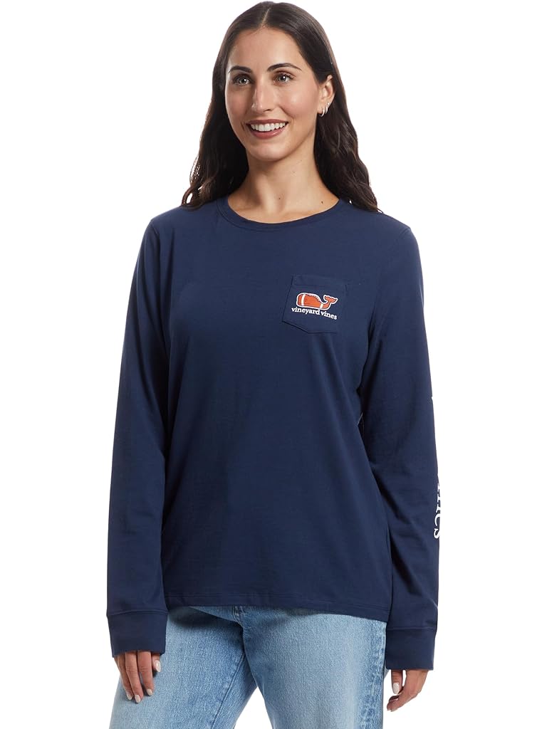Blue Vineyard Vines Tailgating Icons Whale Fill Long-sleeve Pocket Tee