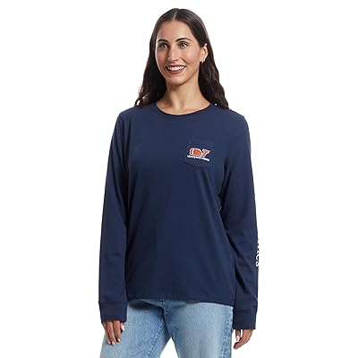 Vineyard Vines Tailgating Icons Whale Fill Long sleeve Pocket T Shirts Women