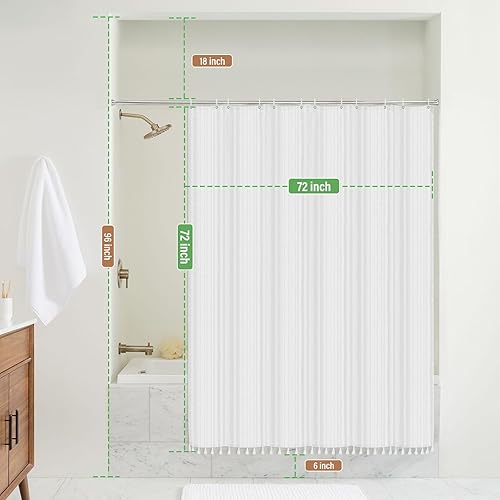 Miniatura 2 de Seasonwood Cortina de ducha de tela blanca, estilo bohemio, elegante, a rayas, texturizada, para baño, sin arrugas, juego de cortina de ducha de