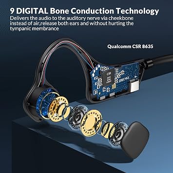 9 DIGITAL Kemik İletimli Kulaklıklar Bluetooth 5.0, Dahili Mikrofonlu Kablosuz Açık Kulak Kulaklığı, Su Geçirmez Kulaklıklar, Koşu, Bisiklet, Yürüyüş, Spor Salonu, Tırmanma ve Sürüş için Sweatproof Spor