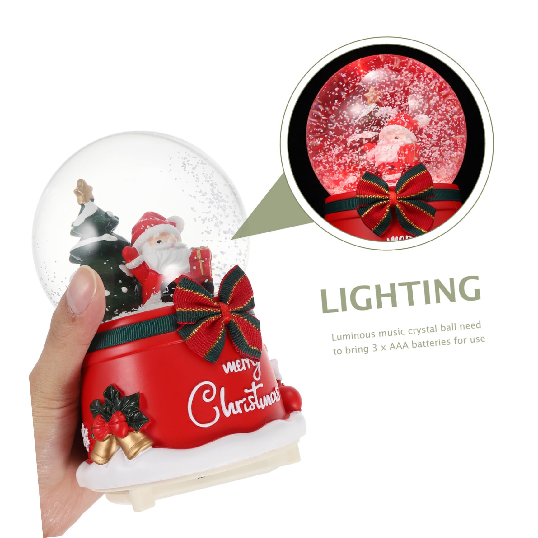 iplusmile Caja de Música Bola de Cristal Navideña Roja, de Resina y Vidrio, Luminosa y Giratoria, con 3 Pilas AAA No Incluidas, Cumpleaños y Navidad