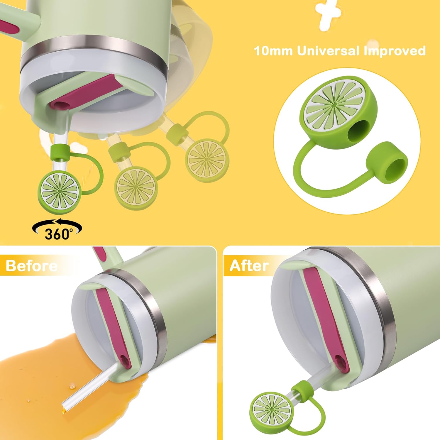 Kssvzz 10Pcs Straw Covers for Stanley Cup, 10mm Dust-Proof Silicone Straw Toppers, Cute Straws Cover Tips, Reusable Straw Caps for 30/40 Oz Stanley Cup Accessories 4