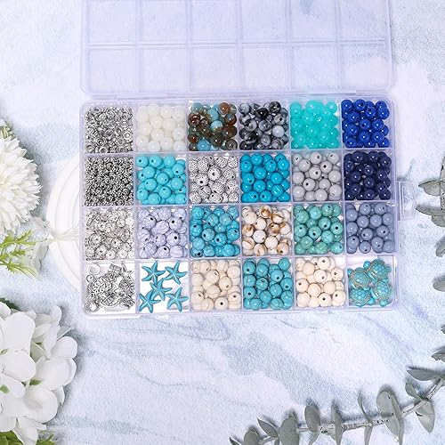 Miniatura 4 de Blue Ocean Series - Cuentas de cristal coloridas para pulsera, crea tus propias joyas temáticas de playa con detalles de tortuga, conchas, estrellas