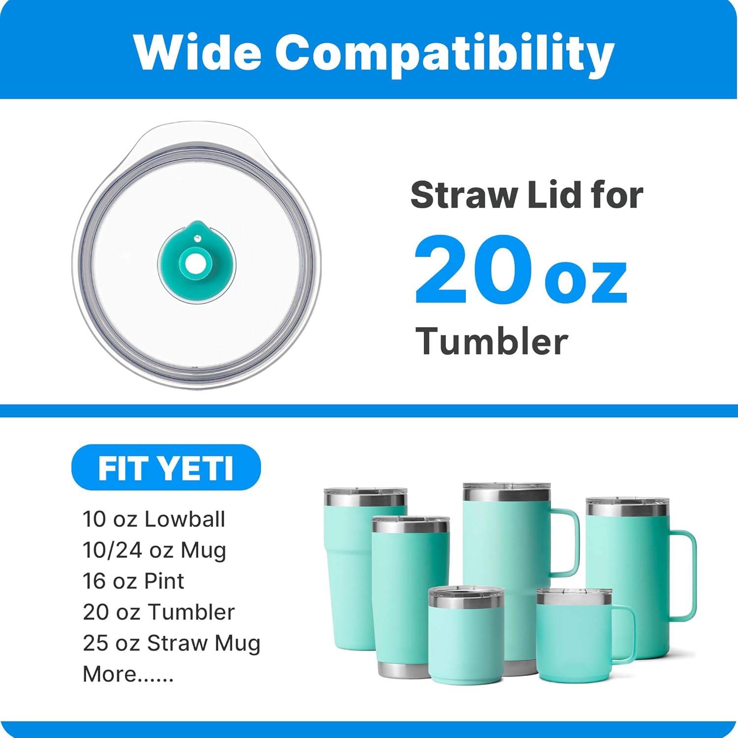 20 oz Tumbler Lid with Straw for YETI, Replacement Lid for YETI Rambler 20 oz Tumbler, 24oz Mug, 25 oz Straw Mug, BPA Free Lids(Black) - Image 5