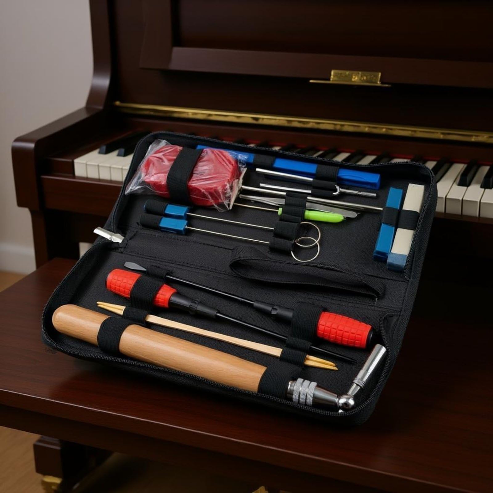 Klavierstimmwerkzeug Set Klavierstimmgerät Stimmhebel Dämpfkeile Stimmstreifen mit Stabilem Etui für Organisiertes Arbeiten Und Transport für Schule Studio Außeneinsatz