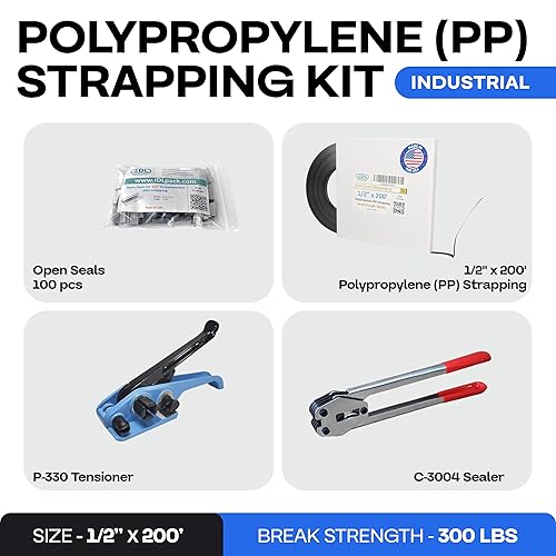 Miniatura 2 de IDL Packaging Kit de flejado de polietileno (PP) de grado industrial de 12 pulgada x 200 pies, resistencia a la rotura de 300 libras, solución de