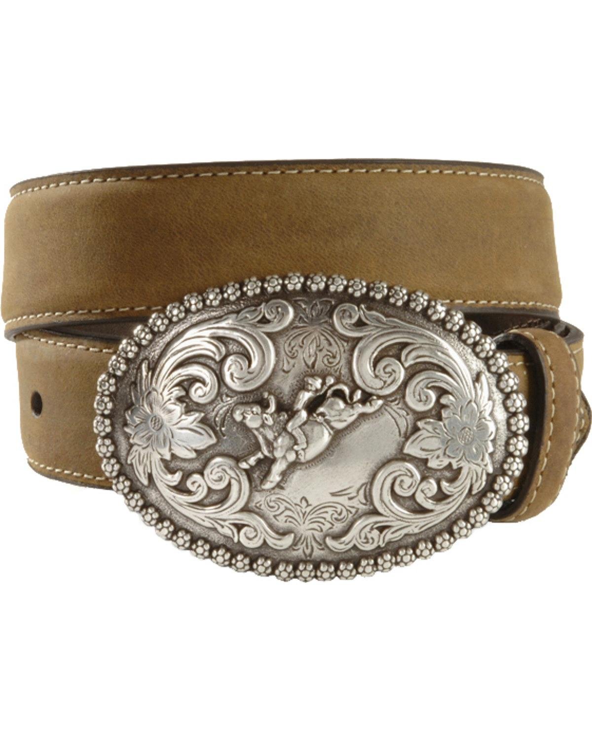Nocona Boy's Bucking Bull Buckle Belt, Medium Brown Distressed, 22