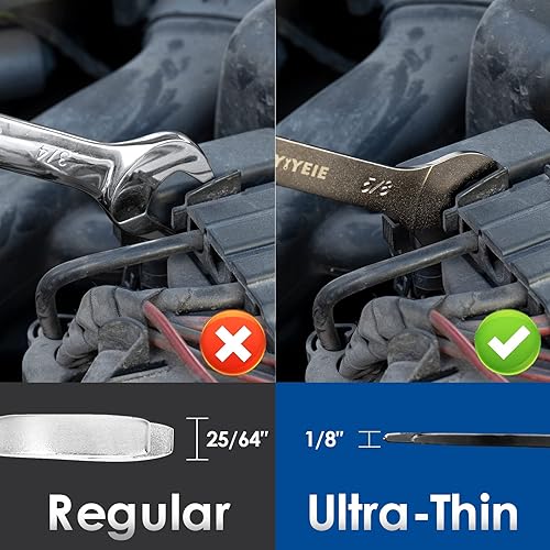 Miniatura 3 de YIYEIE Juego de llaves de extremo abierto superfinas de 9 piezas SAE de 14 a 1-116 pulgadas chapado en níquel acero CR-V juego de llaves planas