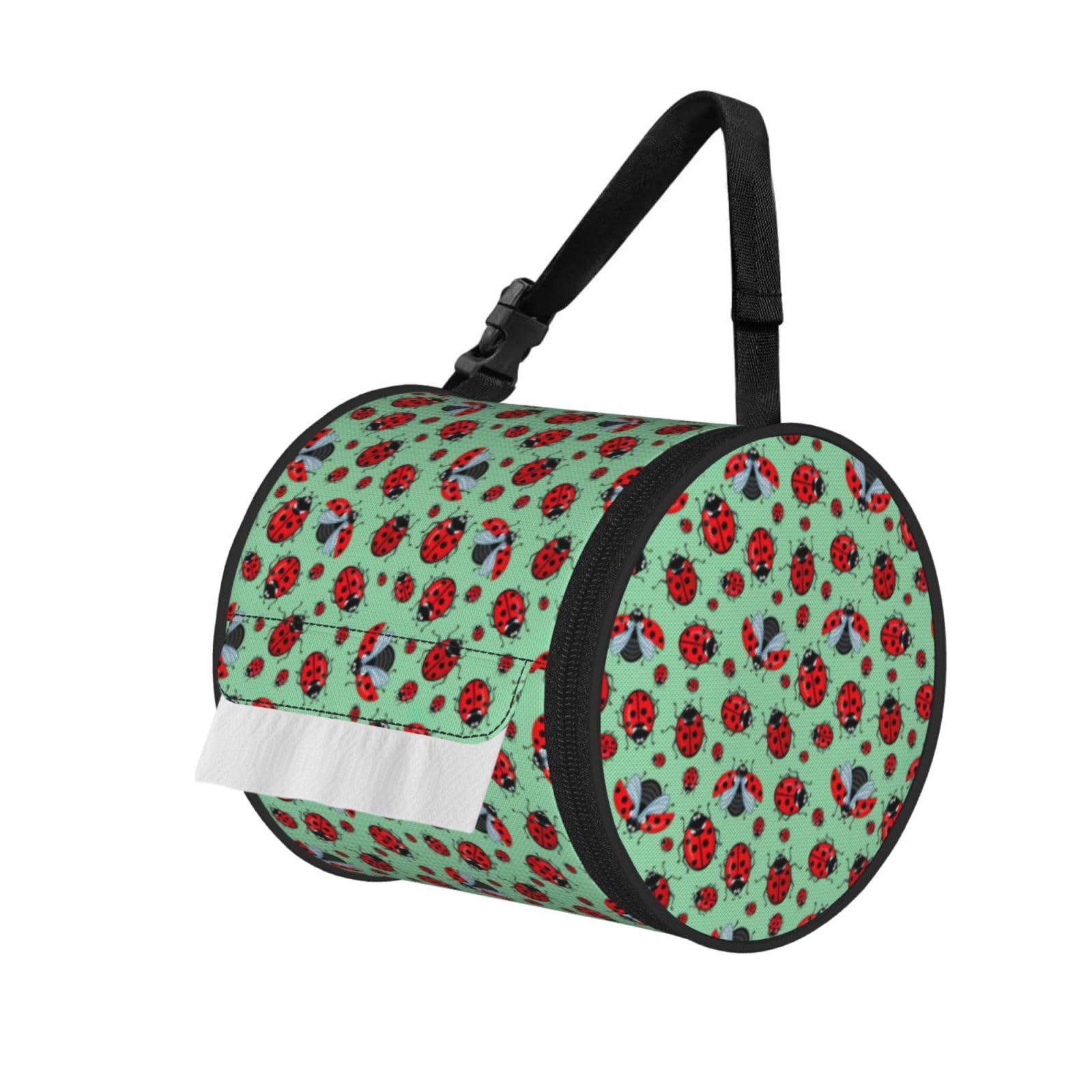Red Ladybugs On A Blue Background Printed Roll Paper Carrier Bag, Foldable Oxford Cloth Tissue Case for Camping Hiking Backpack