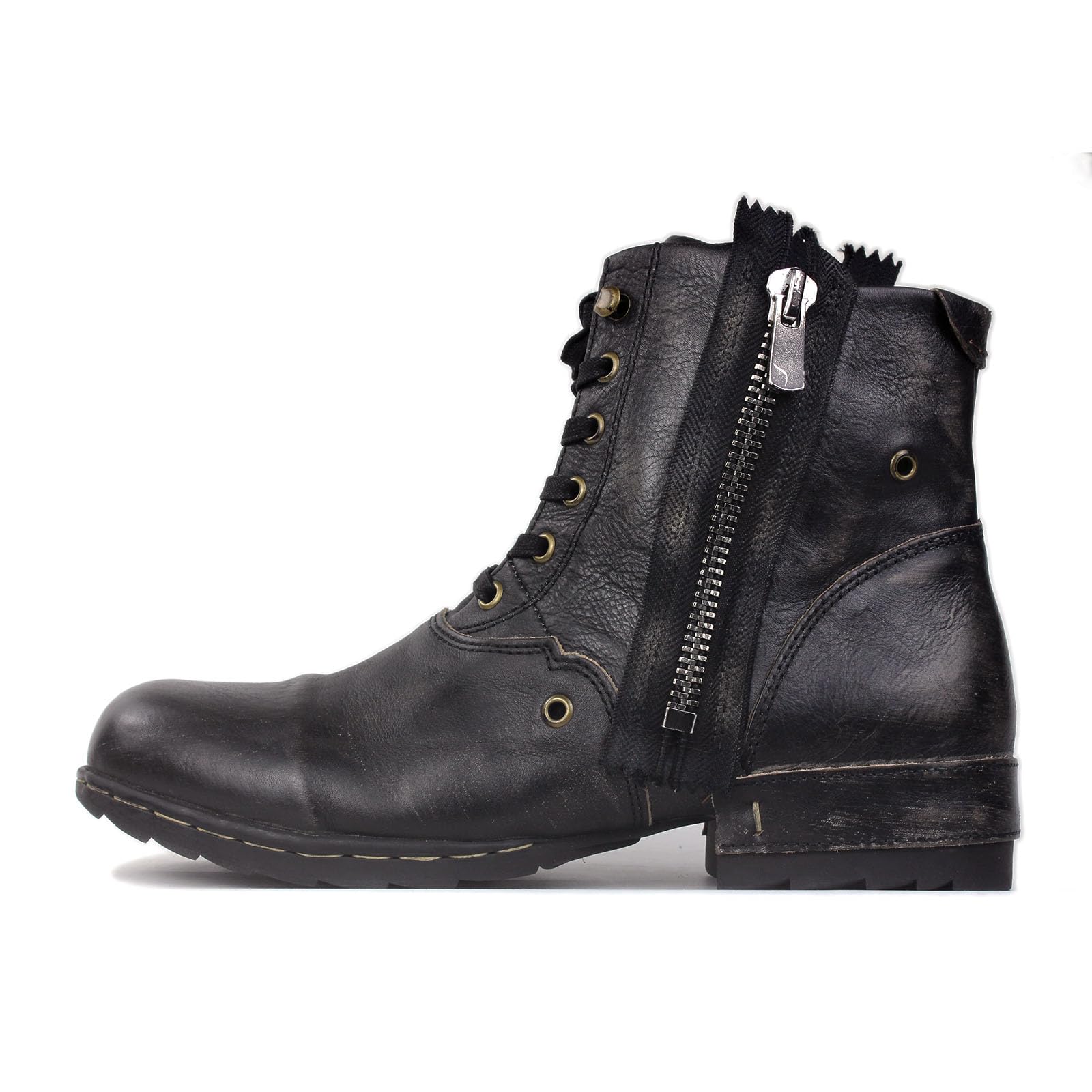 osstone Noir rétro Bottes de Moto Cowboy pour hommes Mode Bottes Chukka en cuir Chaussures décontractées d'équitation OS-5008-8-Retro-FR-R