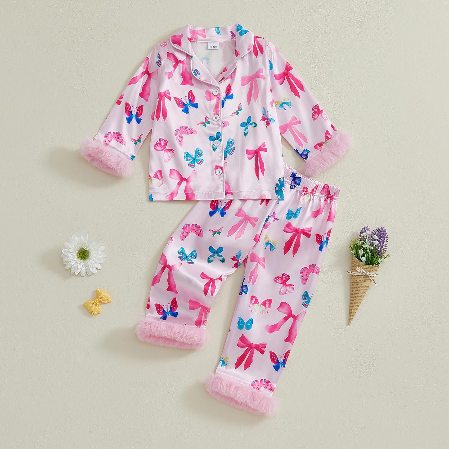 Kuriozud Birthday Girl Pajamas Silk Stain Pjs Shirt Top +Pant 2Piece Set Birthday Toddler Kids Little Girl Nightgown Gift - Image 4