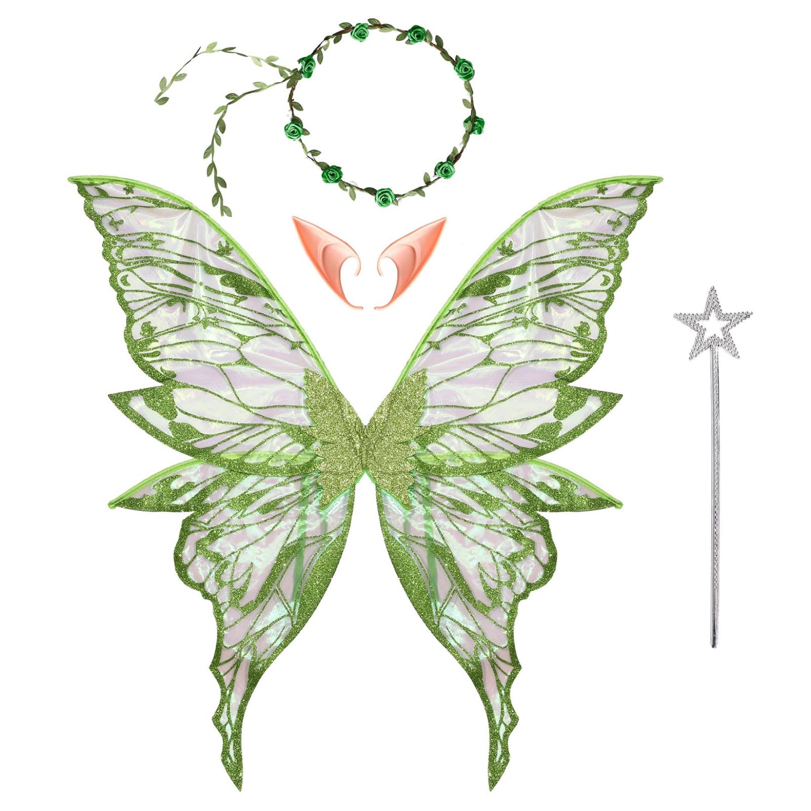 JanJean Fairy Wings Fairy Wings for Adult Women Girls Butterfly Wings Fairy Wings for Halloween Birthday Chrismas Party Green One Size
