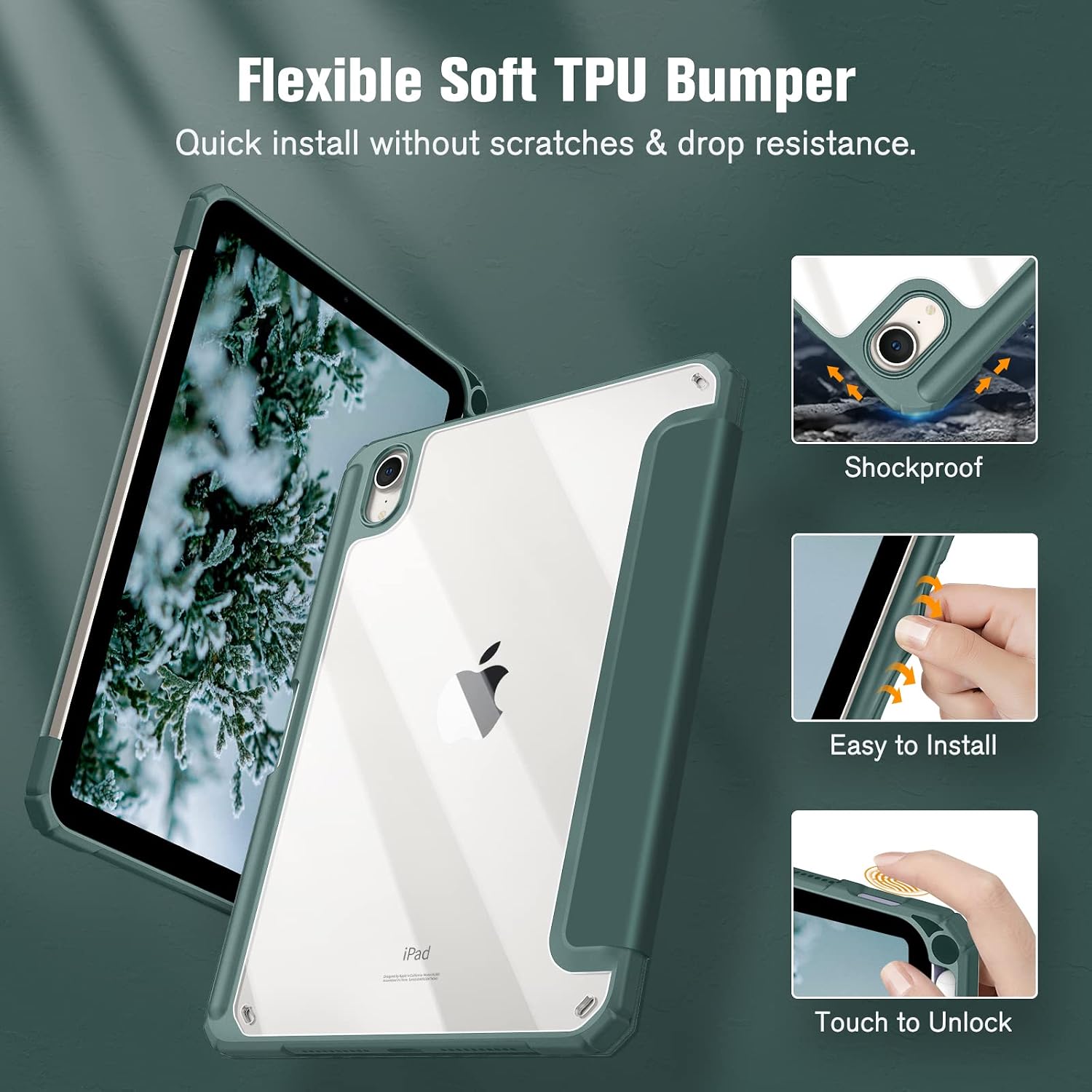 Fintie Hybrid Slim Case for iPad Mini 6 2021 (8.3 Inch) - [Built-in Pencil Holder] Shockproof Cover Clear Transparent Back Shell, Auto Wake/Sleep for iPad Mini 6th Generation, Midnight Green