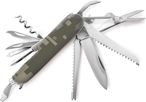 Maxam, Cuchillo multifunción con mango Leymar, acero inoxidable 420 (camuflaje digital)