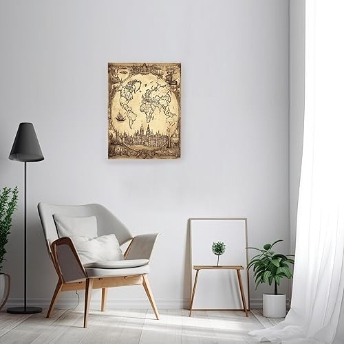 Miniatura 3 de 1 Piece Vintage World Map Nautical Canvas Prints Wall Art 8 * 12, Aesthetic Retro Vertical Wall Art for Living Room Bedroom, Big Small 70s Cool