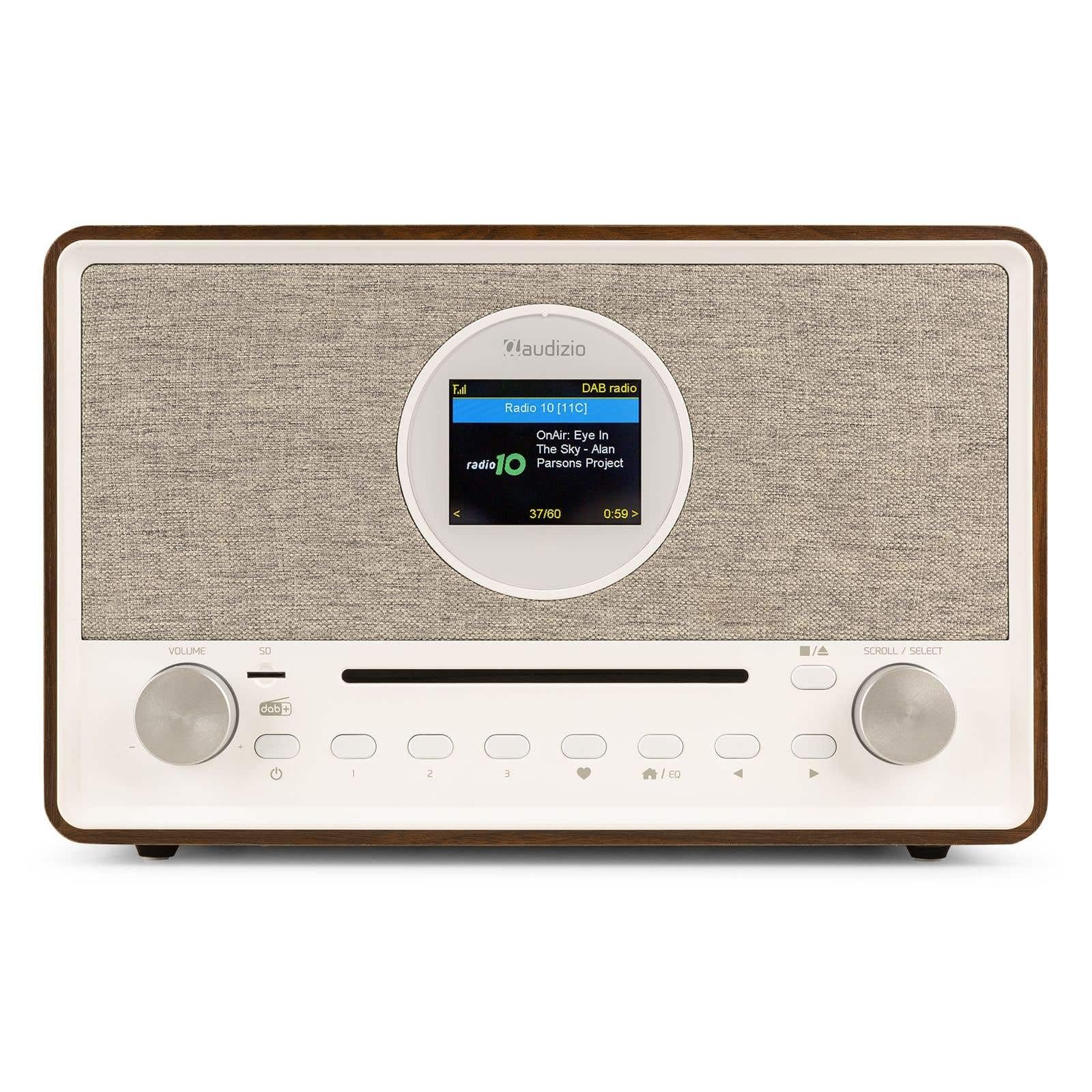 Audizio Lucca Radio Dab+ Internet Wi-FI 60W - Bois, Écran LCD 2,8", Bluetooth 5.0, CD, Deux Haut-Parleurs, Sortie Casque, Télécommande Incluse, Idéale pour Écouter la Radio à la Maison