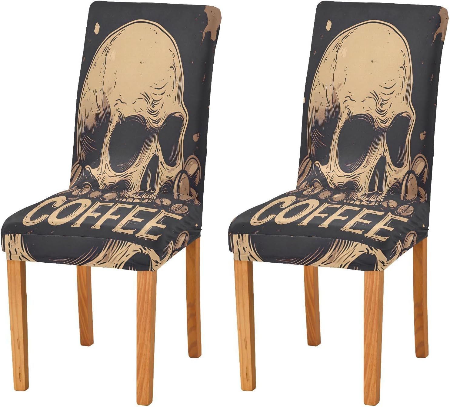 ALAZA Chair Covers for Dining Room, Skull Coffee Stretch Chair Cover Sets Chair Protector Removable Washable for Ktichen Restaurant Hotel