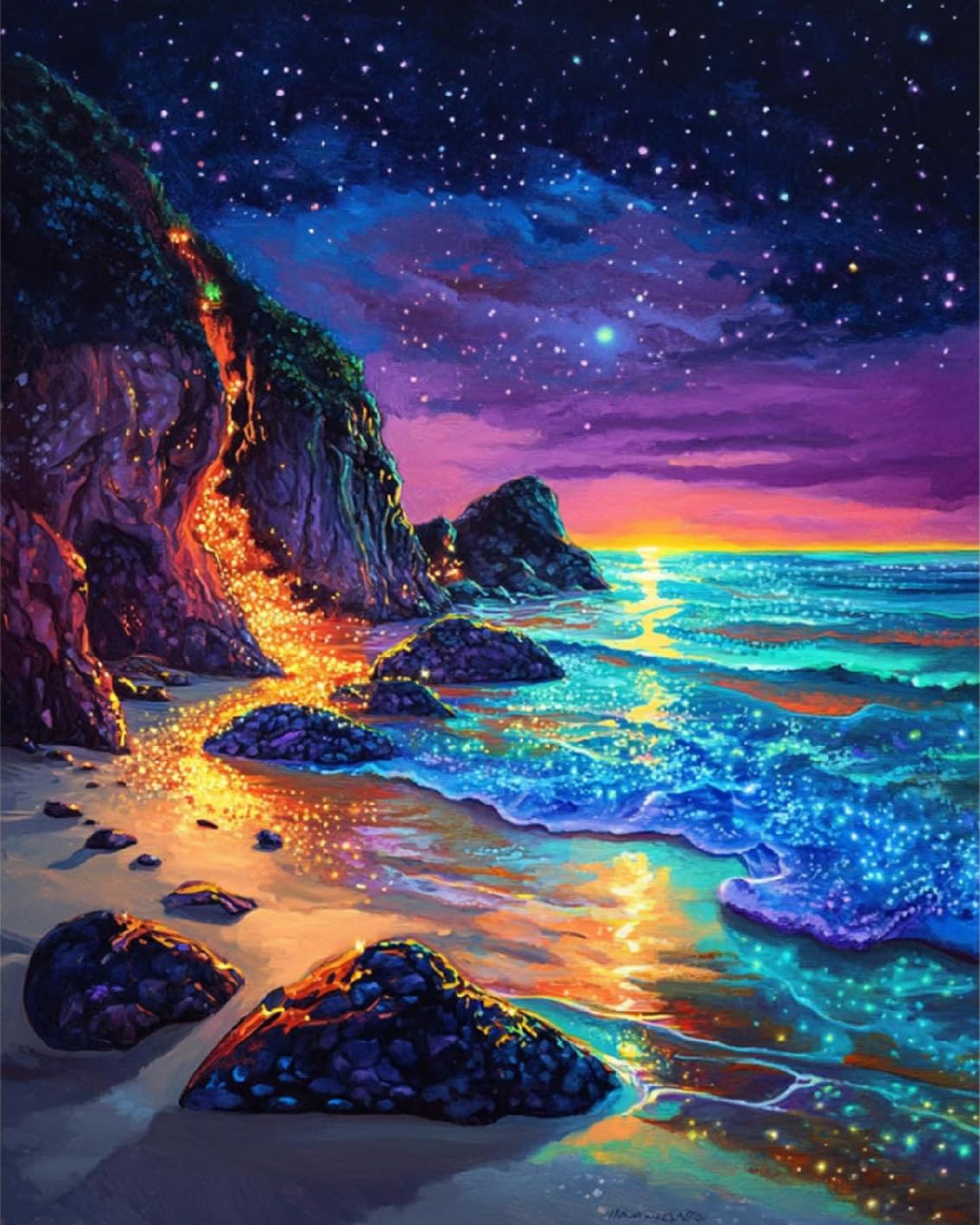 tigdtiu Beach Paint by Numbers for Adults, Starry Night Paint by Number Kits on Canvas, DIY Acrylic Painting by Numbers for Gifts Home Wall Decor 16x20 Inch