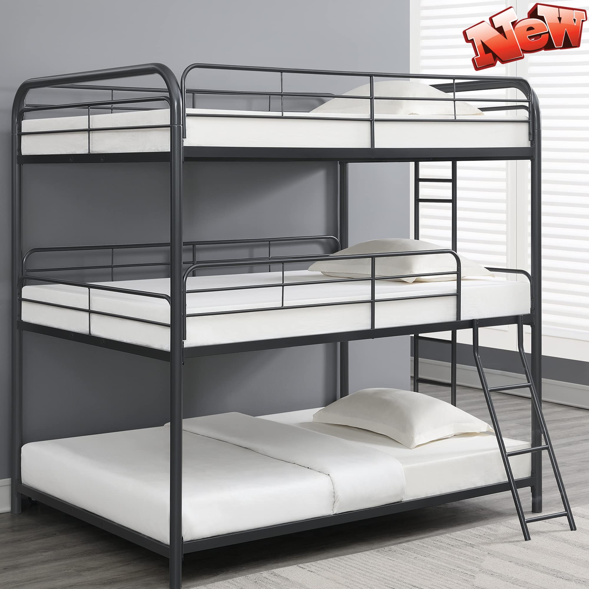 Buy TYNAWYNW New Version & Stronger Metal Full Size Triple Bunk Bed