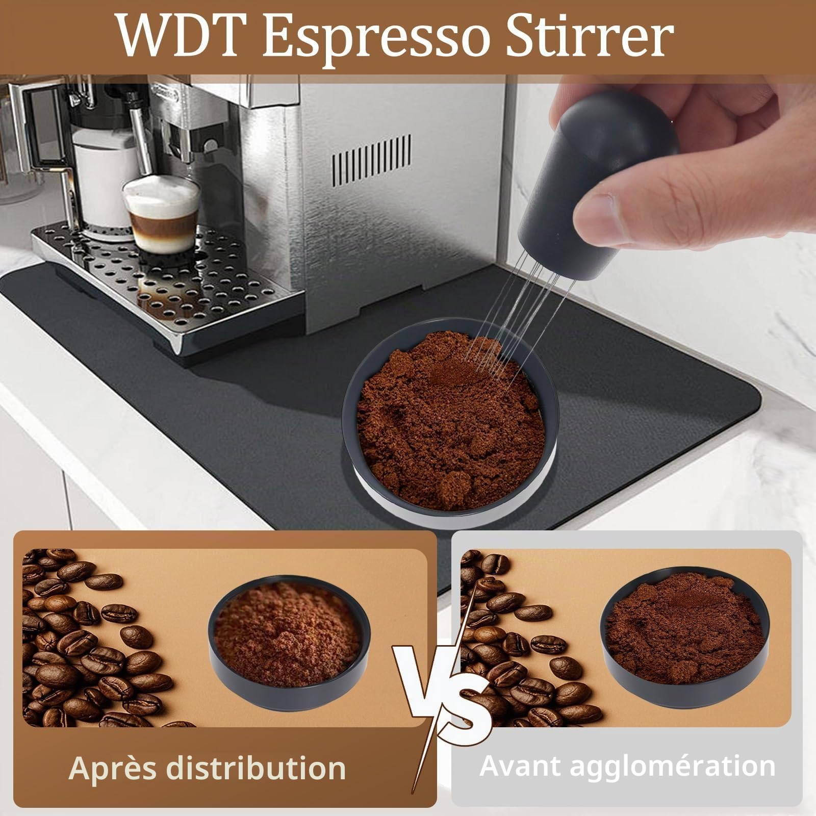 Gekufa Kit Barista Café 54 mm, 7 Pièces pour Porte-Filtres d’Expresso | Avec Tasseur à Café, Station de Tassage, Distributeur, Outil WDT, Entonnoir Doseur, Brosse et Disque Filtrant