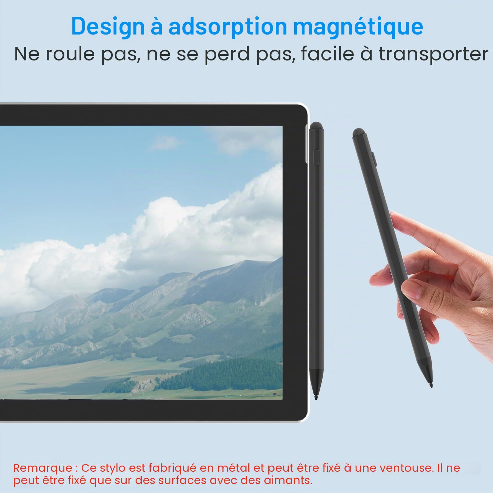 Stylet pour Surface Pro 12/11/10/9/8/7, Stylo Rechargeable avec Rejet de la Paume, 4096 Niveaux de Pression, Magnétique pour Surface Laptop 1-5, Surface Go 4/3/2, Book, Studio